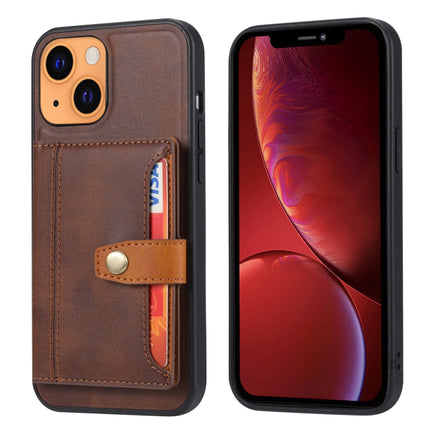 Calfskin Color Matching Shockproof TPU + PU Case with Holder & Card Slot For iPhone 13(Brown)-garmade.com