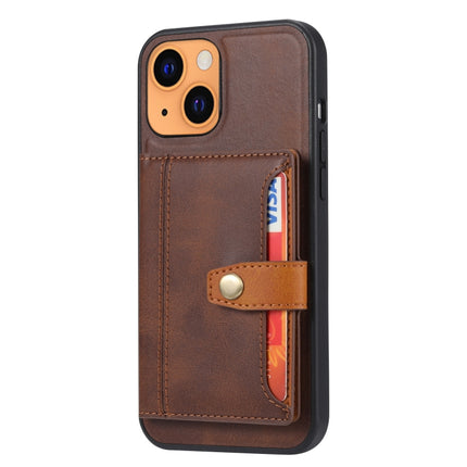 Calfskin Color Matching Shockproof TPU + PU Case with Holder & Card Slot For iPhone 13(Brown)-garmade.com