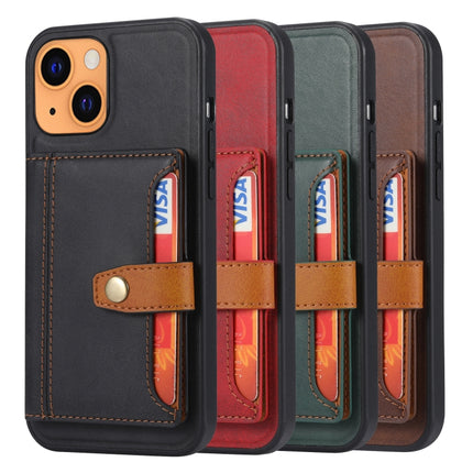 Calfskin Color Matching Shockproof TPU + PU Case with Holder & Card Slot For iPhone 13(Brown)-garmade.com