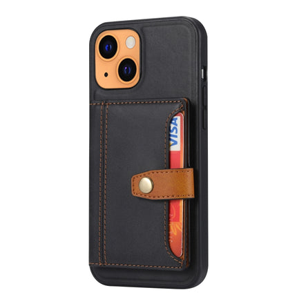 Calfskin Color Matching Shockproof TPU + PU Case with Holder & Card Slot For iPhone 13(Black)-garmade.com