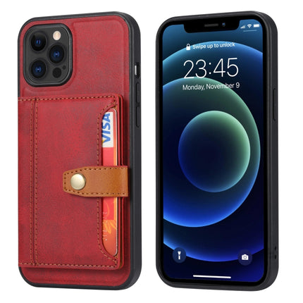 Calfskin Color Matching Shockproof TPU + PU Case with Holder & Card Slot For iPhone 13 Pro(Red)-garmade.com