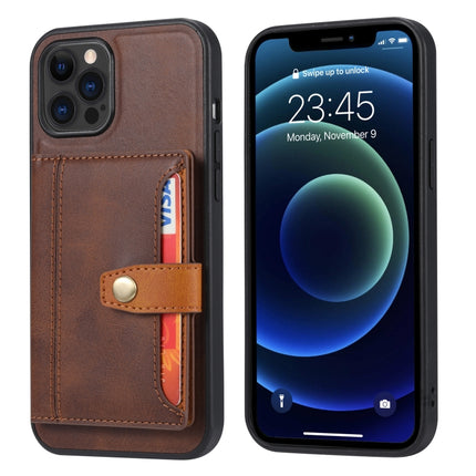 Calfskin Color Matching Shockproof TPU + PU Case with Holder & Card Slot For iPhone 13 Pro(Brown)-garmade.com