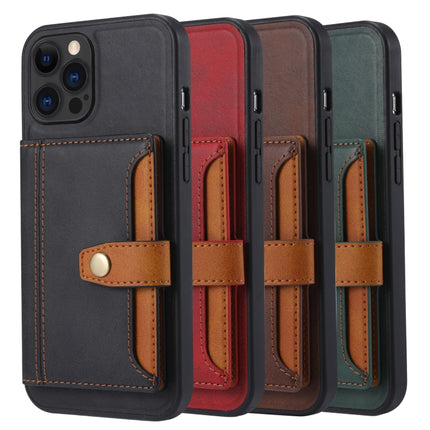 Calfskin Color Matching Shockproof TPU + PU Case with Holder & Card Slot For iPhone 13 Pro(Black)-garmade.com