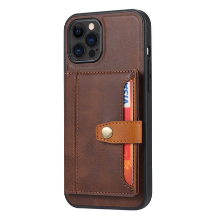 Calfskin Color Matching Shockproof TPU + PU Case with Holder & Card Slot For iPhone 13 Pro Max(Brown)-garmade.com