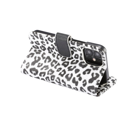 Leopard Pattern Horizontal Flip PC + PU Leather Case with Holder & Card Slots & Wallet For iPhone 13 mini(White)-garmade.com