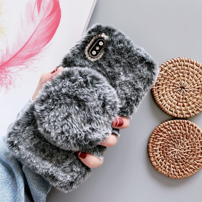 For iPhone XS Max Plush Phone Protect Case with Mirror(Grey)-garmade.com