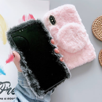 For iPhone XS Max Plush Phone Protect Case with Mirror(Grey)-garmade.com