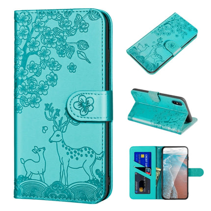 For Xiaomi Redmi 9A Sika Deer Embossing Pattern Horizontal Flip PU Leather Case with Holder & Card Slot & Wallet & Photo Frame(Green)-garmade.com