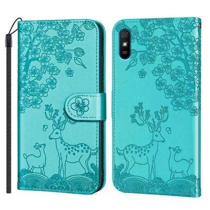 For Xiaomi Redmi 9A Sika Deer Embossing Pattern Horizontal Flip PU Leather Case with Holder & Card Slot & Wallet & Photo Frame(Green)-garmade.com