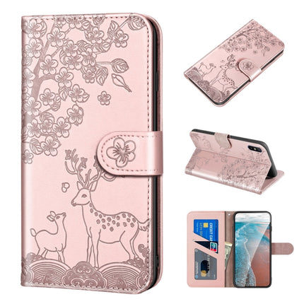 For Xiaomi Redmi 9A Sika Deer Embossing Pattern Horizontal Flip PU Leather Case with Holder & Card Slot & Wallet & Photo Frame(Rose Gold)-garmade.com