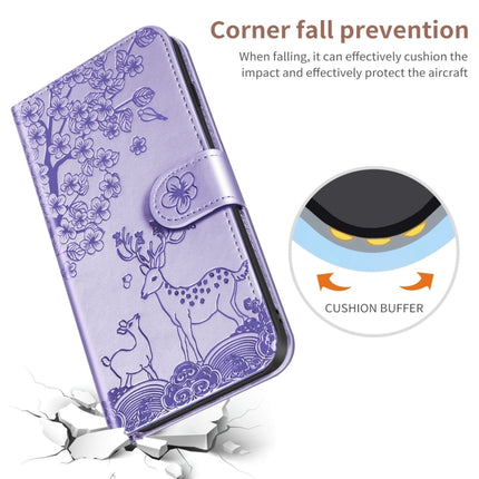 For Xiaomi Redmi 9A Sika Deer Embossing Pattern Horizontal Flip PU Leather Case with Holder & Card Slot & Wallet & Photo Frame(Purple)-garmade.com