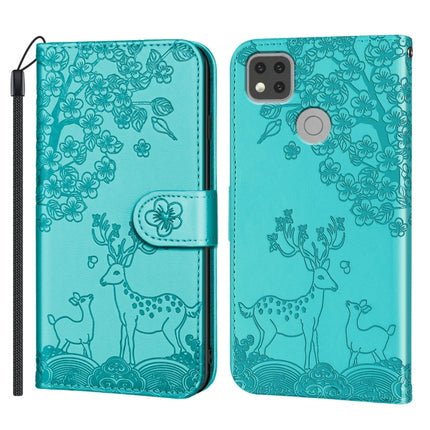 For Xiaomi Redmi 9C Sika Deer Embossing Pattern Horizontal Flip PU Leather Case with Holder & Card Slot & Wallet & Photo Frame(Green)-garmade.com