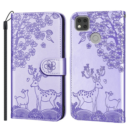 For Xiaomi Redmi 9C Sika Deer Embossing Pattern Horizontal Flip PU Leather Case with Holder & Card Slot & Wallet & Photo Frame(Purple)-garmade.com