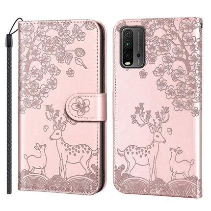 For Xiaomi Redmi 9T Sika Deer Embossing Pattern Horizontal Flip PU Leather Case with Holder & Card Slot & Wallet & Photo Frame(Rose Gold)-garmade.com