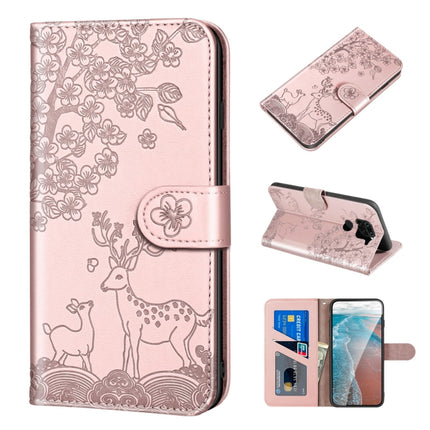 For Xiaomi Redmi Note 9 Sika Deer Embossing Pattern Horizontal Flip PU Leather Case with Holder & Card Slot & Wallet & Photo Frame(Rose Gold)-garmade.com
