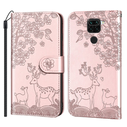 For Xiaomi Redmi Note 9 Sika Deer Embossing Pattern Horizontal Flip PU Leather Case with Holder & Card Slot & Wallet & Photo Frame(Rose Gold)-garmade.com