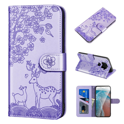 For Xiaomi Redmi Note 9 Sika Deer Embossing Pattern Horizontal Flip PU Leather Case with Holder & Card Slot & Wallet & Photo Frame(Purple)-garmade.com