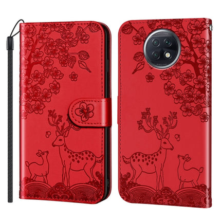 For Xiaomi Redmi Note 9T Sika Deer Embossing Pattern Horizontal Flip PU Leather Case with Holder & Card Slot & Wallet & Photo Frame(Red)-garmade.com