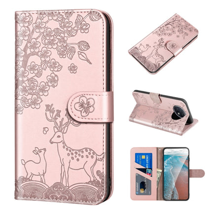 For Xiaomi Redmi Note 9T Sika Deer Embossing Pattern Horizontal Flip PU Leather Case with Holder & Card Slot & Wallet & Photo Frame(Rose Gold)-garmade.com