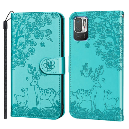 For Xiaomi Redmi Note 10 5G Sika Deer Embossing Pattern Horizontal Flip PU Leather Case with Holder & Card Slot & Wallet & Photo Frame(Green)-garmade.com