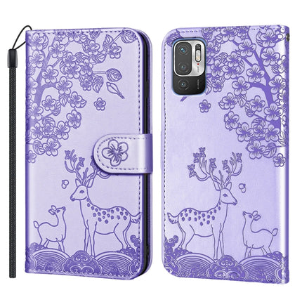For Xiaomi Redmi Note 10 5G Sika Deer Embossing Pattern Horizontal Flip PU Leather Case with Holder & Card Slot & Wallet & Photo Frame(Purple)-garmade.com