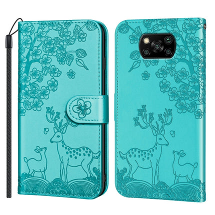 For Xiaomi Poco X3 Sika Deer Embossing Pattern Horizontal Flip PU Leather Case with Holder & Card Slot & Wallet & Photo Frame(Green)-garmade.com