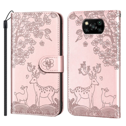For Xiaomi Poco X3 Sika Deer Embossing Pattern Horizontal Flip PU Leather Case with Holder & Card Slot & Wallet & Photo Frame(Rose Gold)-garmade.com