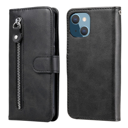 Fashion Calf Texture Zipper Horizontal Flip Leather Case with Stand & Card Slots & Wallet Function For iPhone 13 mini(Black)-garmade.com