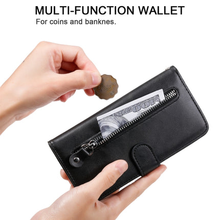 Fashion Calf Texture Zipper Horizontal Flip Leather Case with Stand & Card Slots & Wallet Function For iPhone 13 mini(Black)-garmade.com