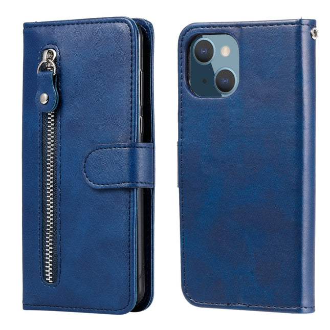 Fashion Calf Texture Zipper Horizontal Flip Leather Case with Stand & Card Slots & Wallet Function For iPhone 13 mini(Blue)-garmade.com