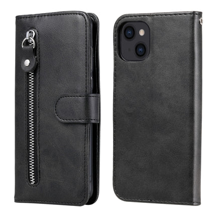 Fashion Calf Texture Zipper Horizontal Flip Leather Case with Stand & Card Slots & Wallet Function For iPhone 13(Black)-garmade.com