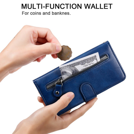 Fashion Calf Texture Zipper Horizontal Flip Leather Case with Stand & Card Slots & Wallet Function For iPhone 13(Blue)-garmade.com