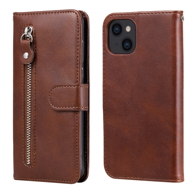 Fashion Calf Texture Zipper Horizontal Flip Leather Case with Stand & Card Slots & Wallet Function For iPhone 13(Brown)-garmade.com