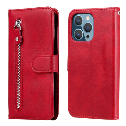 Fashion Calf Texture Zipper Horizontal Flip Leather Case with Stand & Card Slots & Wallet Function For iPhone 13 Pro(Red)-garmade.com