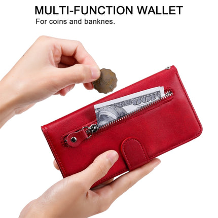 Fashion Calf Texture Zipper Horizontal Flip Leather Case with Stand & Card Slots & Wallet Function For iPhone 13 Pro(Red)-garmade.com