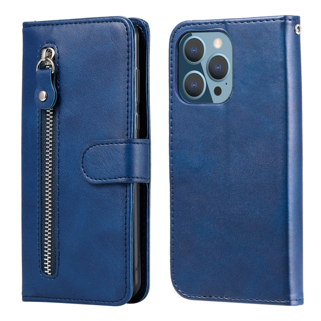 Fashion Calf Texture Zipper Horizontal Flip Leather Case with Stand & Card Slots & Wallet Function For iPhone 13 Pro(Blue)-garmade.com
