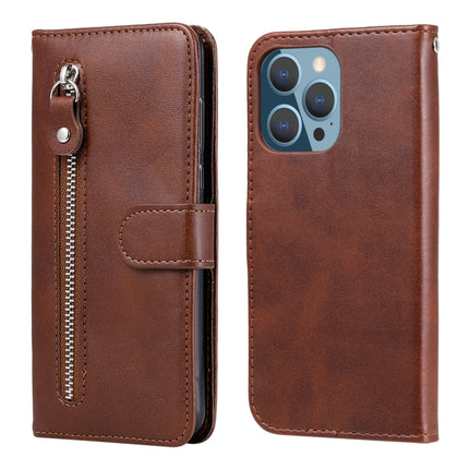 Fashion Calf Texture Zipper Horizontal Flip Leather Case with Stand & Card Slots & Wallet Function For iPhone 13 Pro(Brown)-garmade.com