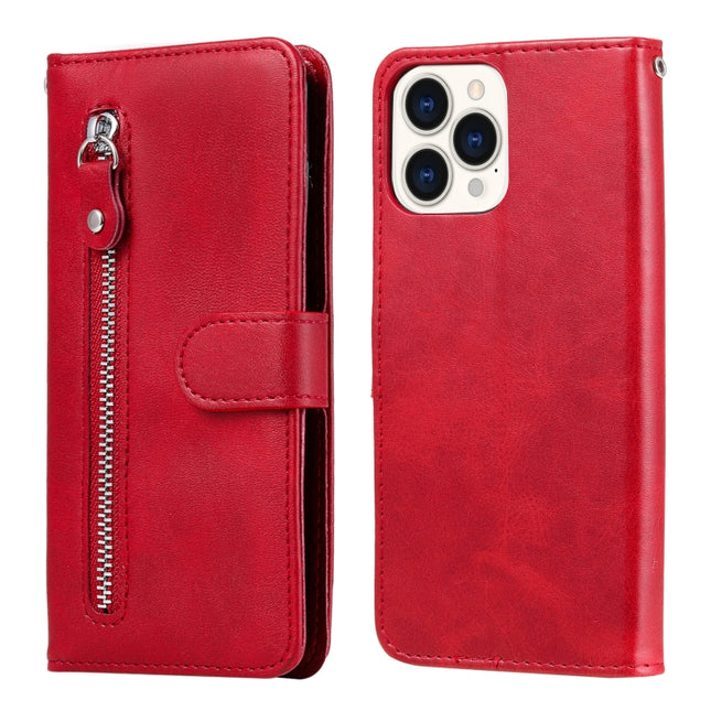 Fashion Calf Texture Zipper Horizontal Flip Leather Case with Stand & Card Slots & Wallet Function For iPhone 13 Pro Max(Red)-garmade.com