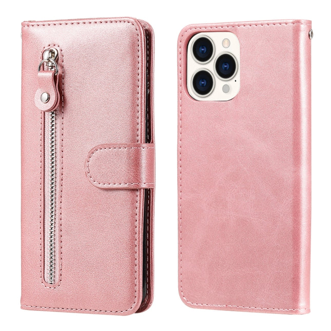Fashion Calf Texture Zipper Horizontal Flip Leather Case with Stand & Card Slots & Wallet Function For iPhone 13 Pro Max(Rose Gold)-garmade.com