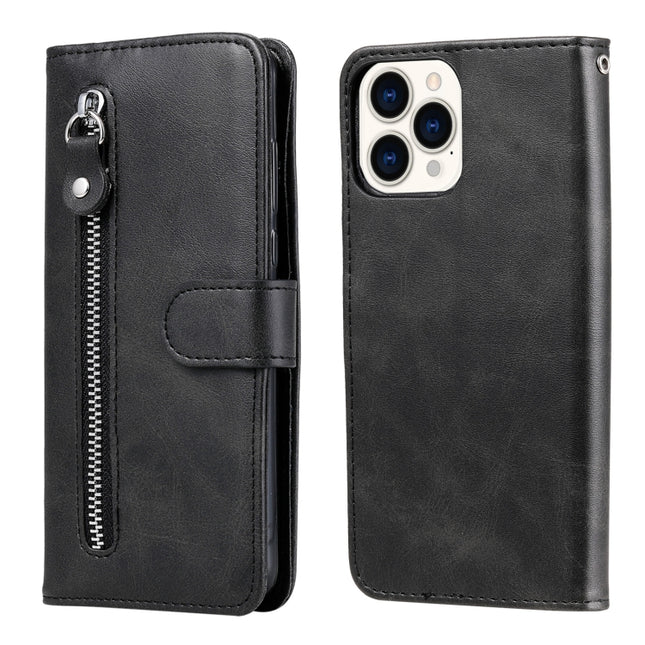 Fashion Calf Texture Zipper Horizontal Flip Leather Case with Stand & Card Slots & Wallet Function For iPhone 13 Pro Max(Black)-garmade.com