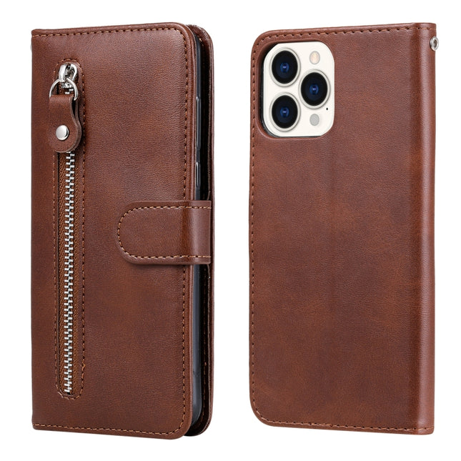 Fashion Calf Texture Zipper Horizontal Flip Leather Case with Stand & Card Slots & Wallet Function For iPhone 13 Pro Max(Brown)-garmade.com