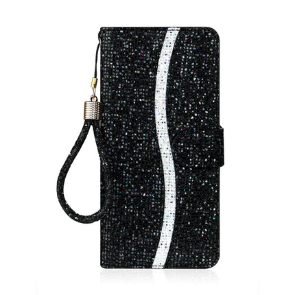 Glitter Powder Horizontal Flip Leather Case with Card Slots & Holder & Lanyard For iPhone 13 mini(Black)-garmade.com