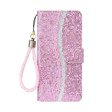 Glitter Powder Horizontal Flip Leather Case with Card Slots & Holder & Lanyard For iPhone 13 mini(Pink)-garmade.com