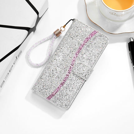 Glitter Powder Horizontal Flip Leather Case with Card Slots & Holder & Lanyard For iPhone 13 mini(Silver)-garmade.com