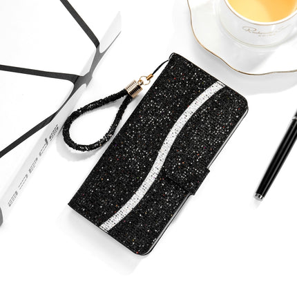 Glitter Powder Horizontal Flip Leather Case with Card Slots & Holder & Lanyard For iPhone 13(Black)-garmade.com