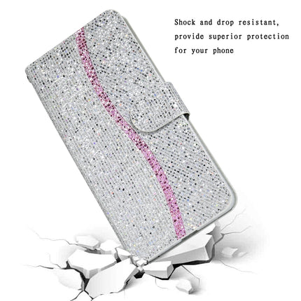 Glitter Powder Horizontal Flip Leather Case with Card Slots & Holder & Lanyard For iPhone 13(Silver)-garmade.com