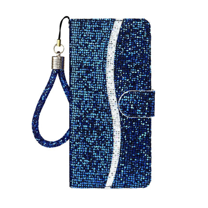 Glitter Powder Horizontal Flip Leather Case with Card Slots & Holder & Lanyard For iPhone 13 Pro(Blue)-garmade.com