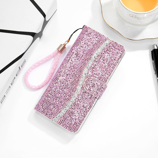 Glitter Powder Horizontal Flip Leather Case with Card Slots & Holder & Lanyard For iPhone 13 Pro(Pink)-garmade.com