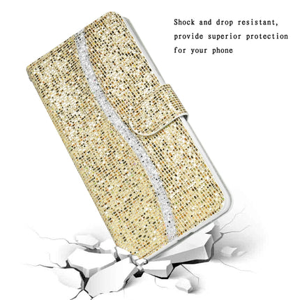 Glitter Powder Horizontal Flip Leather Case with Card Slots & Holder & Lanyard For iPhone 13 Pro Max(Gold)-garmade.com
