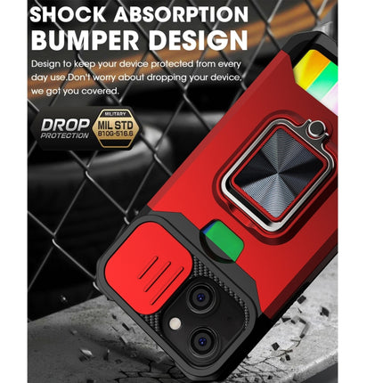 Sliding Camera Cover Design PC + TPU Shockproof Case with Ring Holder & Card Slot For iPhone 13 mini(Black)-garmade.com